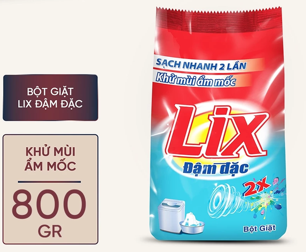  Bột giặt Lix Extra đậm đặc gấp đôi sức mạnh làm sạch mọi vết bẩn cứng đầu loại bỏ ẩm mốc cho giặt tay và máy 800g - 5.5kg 