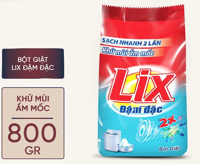  Bột giặt Lix Extra đậm đặc gấp đôi sức mạnh làm sạch mọi vết bẩn cứng đầu loại bỏ ẩm mốc cho giặt tay và máy 800g - 5.5kg 