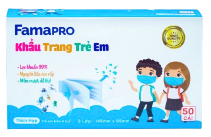  Khẩu trang y tế trẻ em 3-4 lớp Famapro MAX KIDS 50 cái/hộp (bé 15-30kg) 