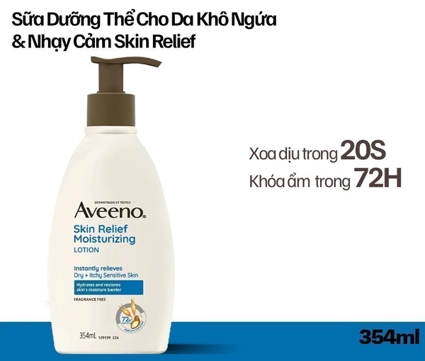  Sữa dưỡng thể Làm dịu kích ứng trong 20s & Khóa ẩm 72H cho da nhạy cảm Aveeno Skin Relief Body Lotion 354ml 