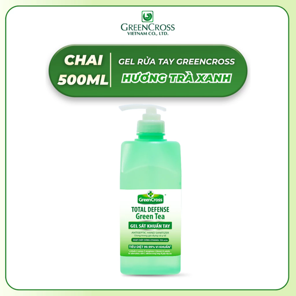  Green Cross Total Defense Gel Sát Khuẩn Tay 500ml – Diệt Khuẩn 99,9%, Khô Nhanh, Bảo Vệ Da Tay 