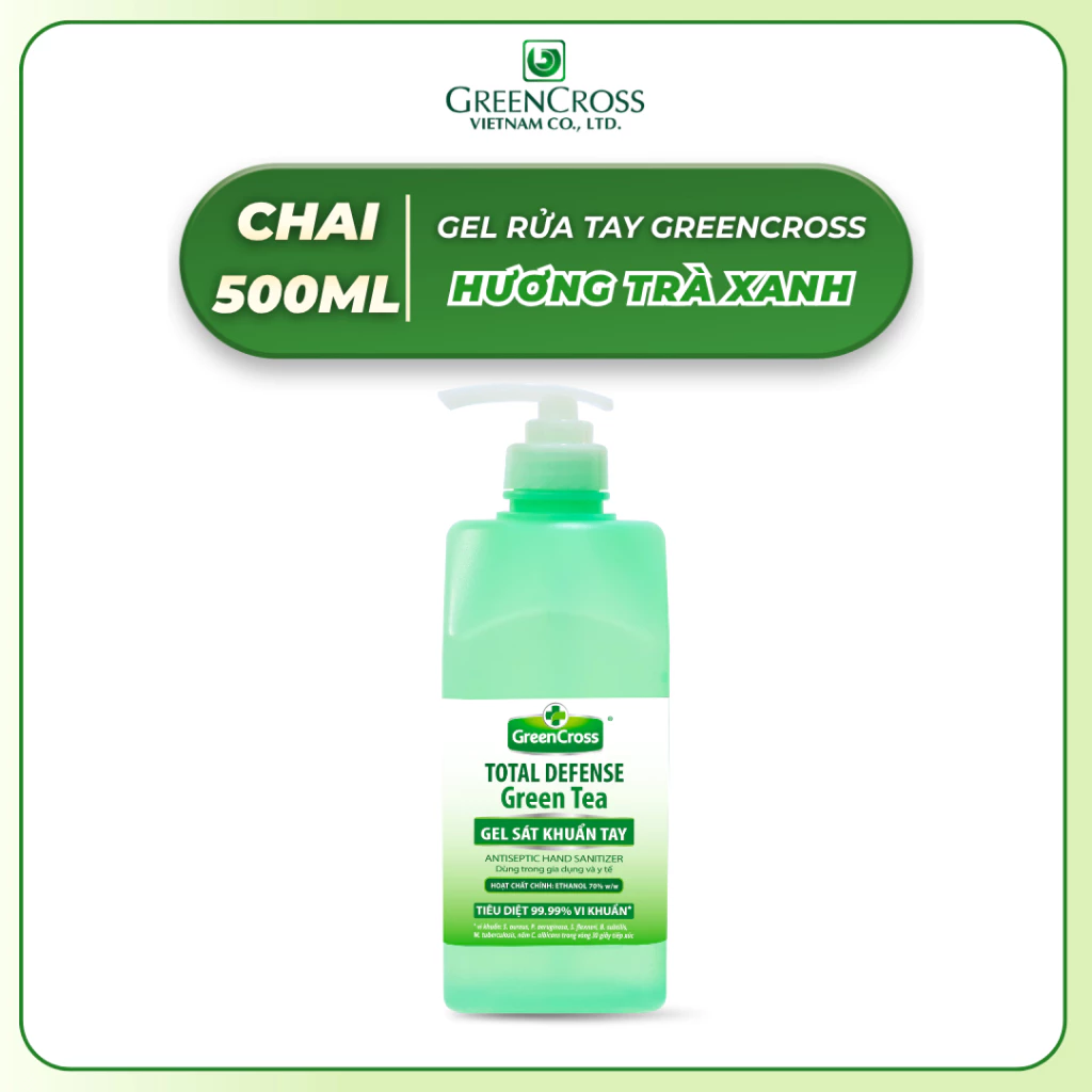  Green Cross Total Defense Gel Sát Khuẩn Tay 500ml – Diệt Khuẩn 99,9%, Khô Nhanh, Bảo Vệ Da Tay 