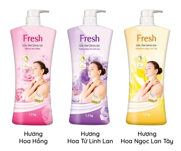  Sữa Tắm Sáng Da FRESH Hương Hoa Hồng / Ngọc Lan Tây / Hoa Tử Linh Lan Chai 1.2kg 