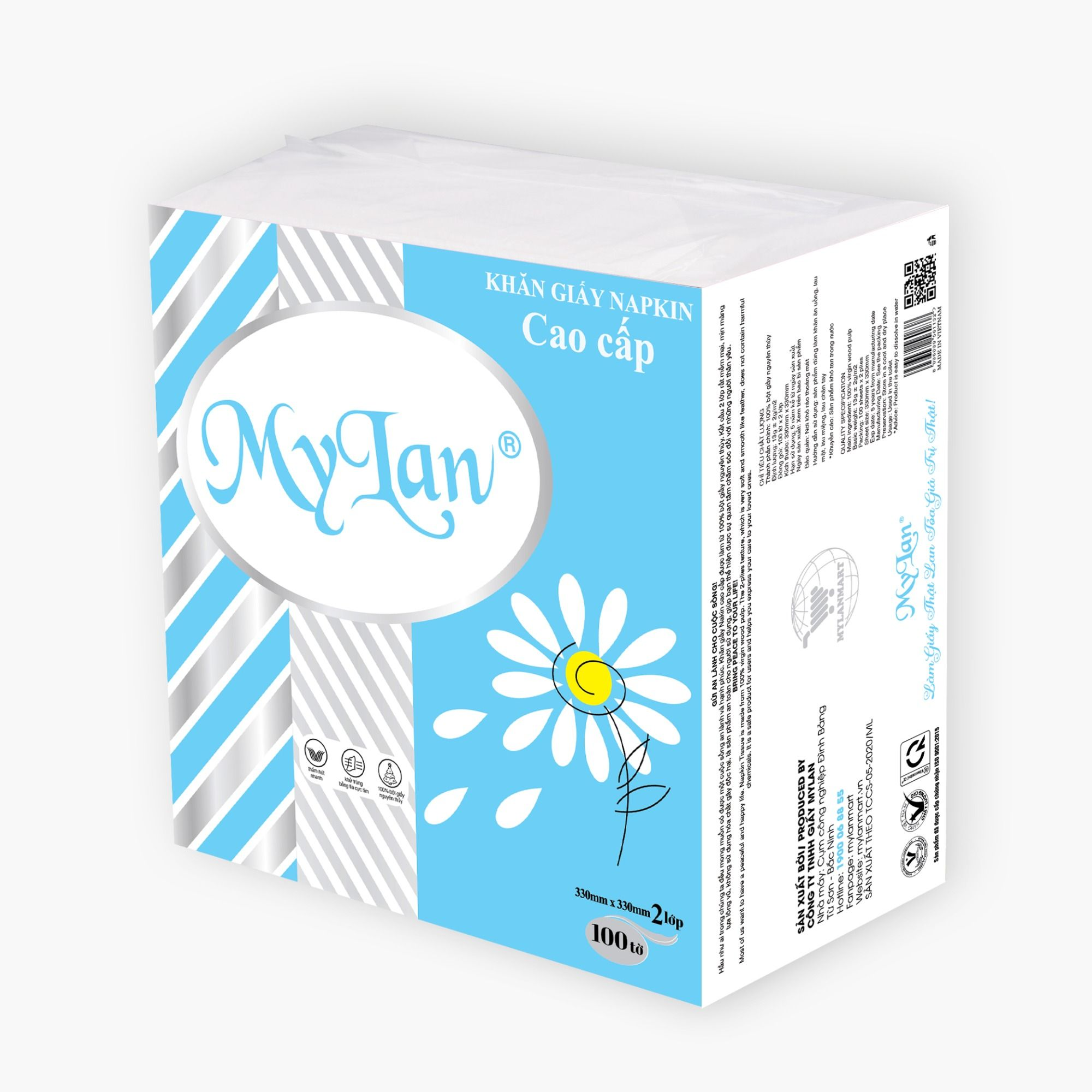  Khăn giấy napkin 330 Mylan hoa cúc 2 lớp 100 tờ/gói 