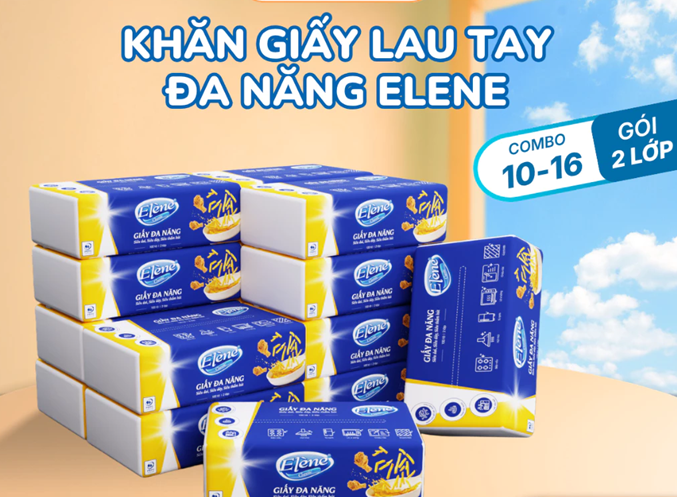  Khăn GIấy Lau Tay Đa Năng Rút Elene 100 Tờ 2 Lớp Thấm Hút Tốt, Tiện Lợi, An Toàn 