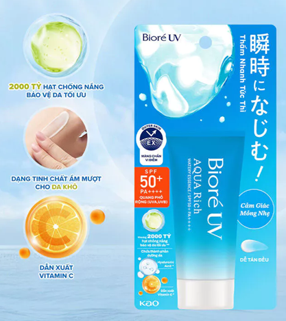  Essence Chống Nắng Màng Nước Dưỡng Ẩm Biore UV Aqua Rich Watery SPF50+/PA++++ 50g 