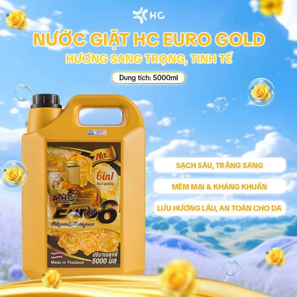  Nước Giặt Xả HC EURO 6IN1 5L Chuẩn Hàng Nội Địa Thái Lan Kháng Khuẩn Chống Ẩm Mốc 