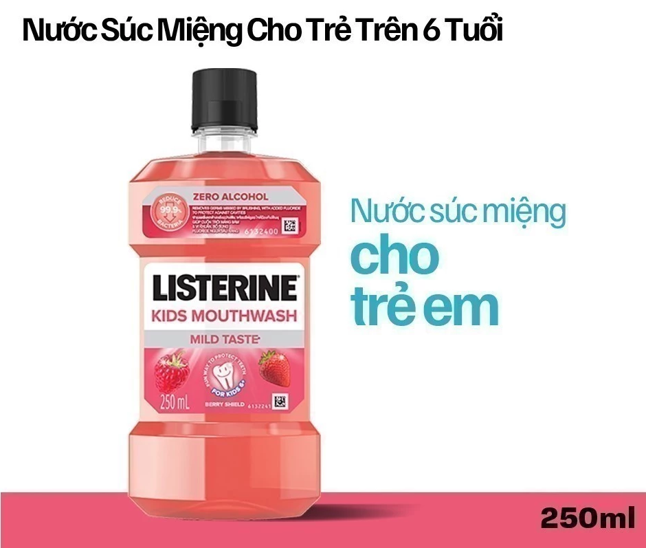  Nước súc miệng Listerine Kids Mouthwash with berry shield dành riêng cho trẻ trên 6 tuổi 250ml 