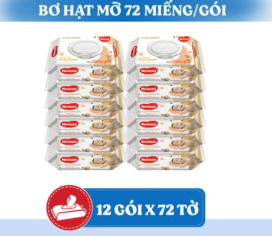  Khăn ướt Huggies chiết xuất Cao cao và Bơ hạt mỡ (72 miếng/gói) 