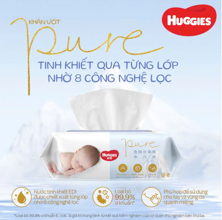  Khăn ướt Huggies Golden Wet Wipes tinh khiết 80 miếng 
