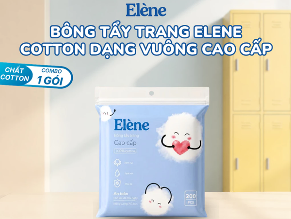  Bông Tẩy Trang Elene Cotton Dạng Vuông Cao Cấp, Mềm Mại, Làm Sạch Da GÓI 200 MIẾNG 