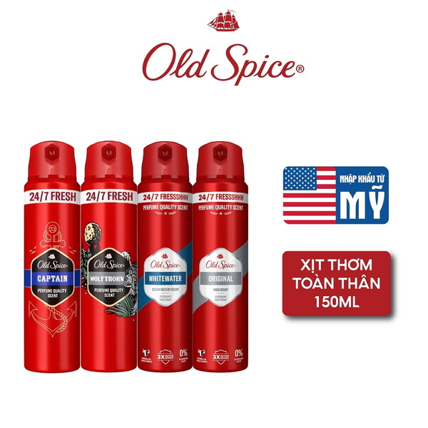  Xịt thơm khử mùi OLD SPICE toàn thân, ngăn ố vàng áo, hương nước hoa đẳng cấp 150ml - Châu Âu 