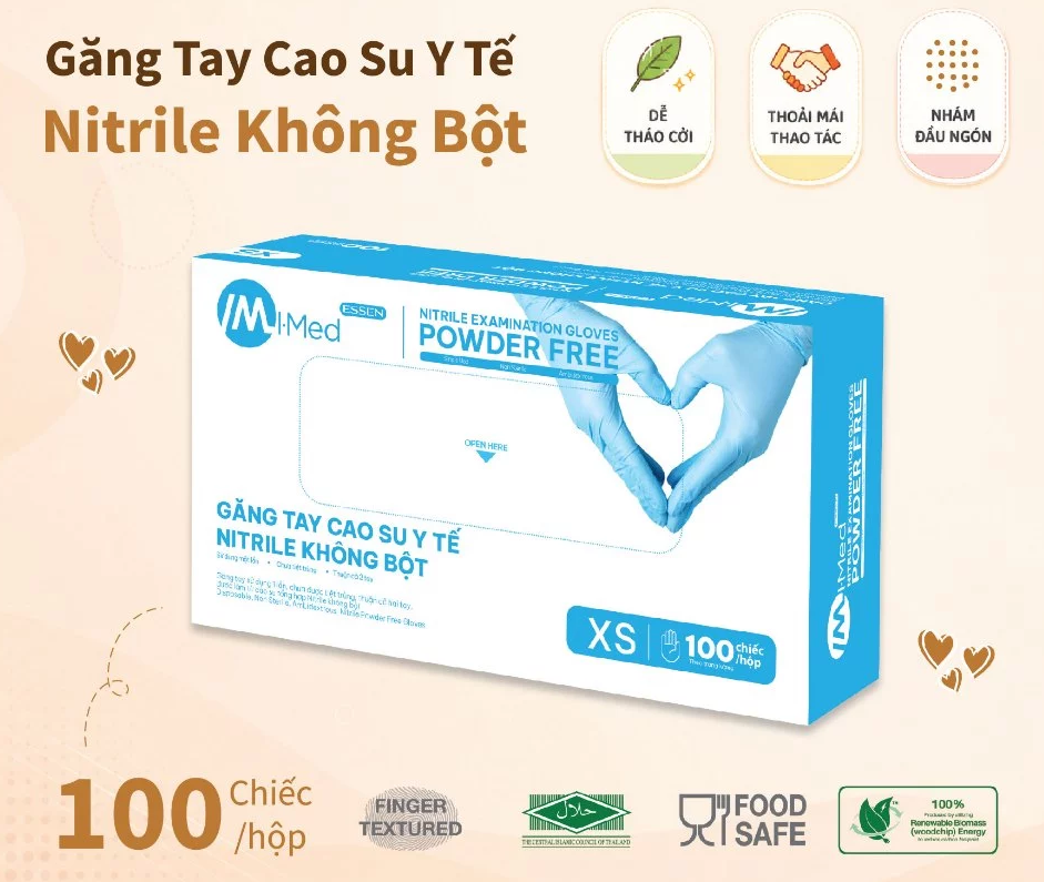  Găng tay y tế không bột nitrile màu xanh IMED 3.5g hộp 100 chiếc 