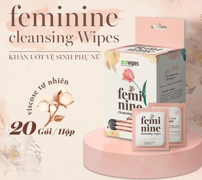  Khăn ướt vệ sinh vùng kín phụ nữ EcoWipes gói 1 tờ travel size hương hoa Daisy Hộp 20 gói 