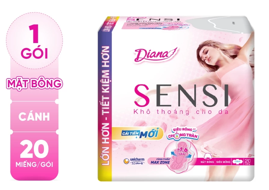  Băng vệ sinh Diana Sensi siêu mỏng cánh 20 miếng/gói 