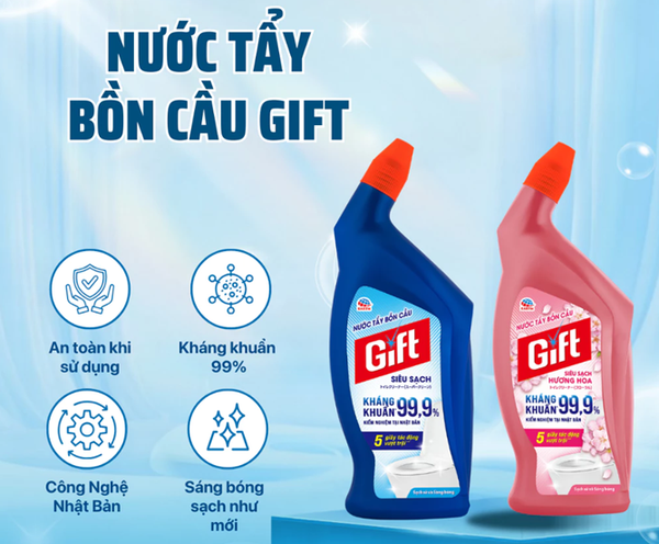  Nước Tẩy Bồn Cầu Gift Siêu Sạch, Khử Mùi Hôi, Ngừa Vi Khuẩn & Hương Hoa - Chai 600ml 