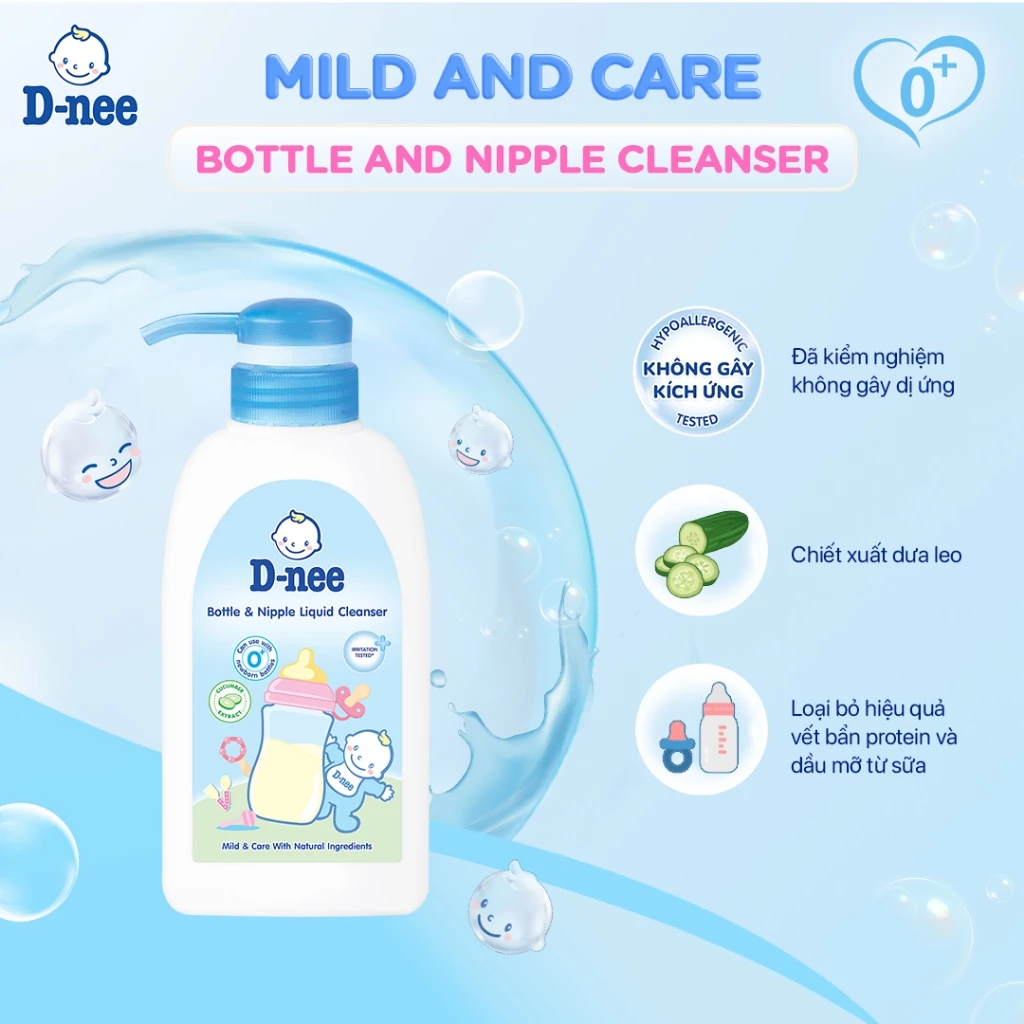  Nước rửa bình sữa D-nee, chiết xuất dưa leo, an toàn lành tính, khử khuẩn hiệu quả 500ml 