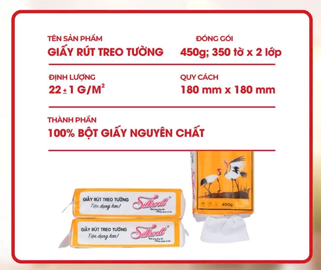  Khăn giấy rút đáy Silkwell 450g 2 lớp làm từ bột gỗ nguyên chất không tẩy trắng 