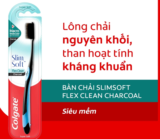  Bàn chải Colgate Slimsoft Flex Clean Charcoal nguyên khối than hoạt tính kháng khuẩn 