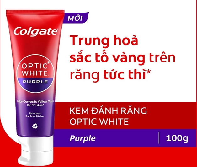  Kem Đánh Răng Colgate trắng răng Optic White Purple 100g công nghệ sắc tím, trung hòa ố vàng tức thì 