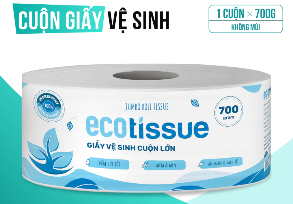  Giấy vệ sinh giấy cuộn cao cấp Ecotissue cuộn lớn 700gr tiết kiệm mềm mịn dai thấm hút tốt 