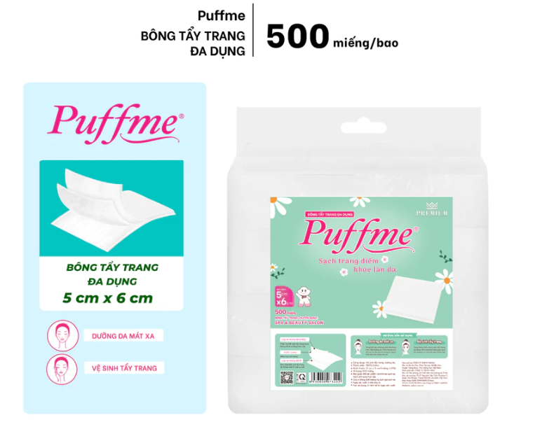  Bông Tẩy Trang Đa Dụng PUFFME, 500 Miếng/Bao 