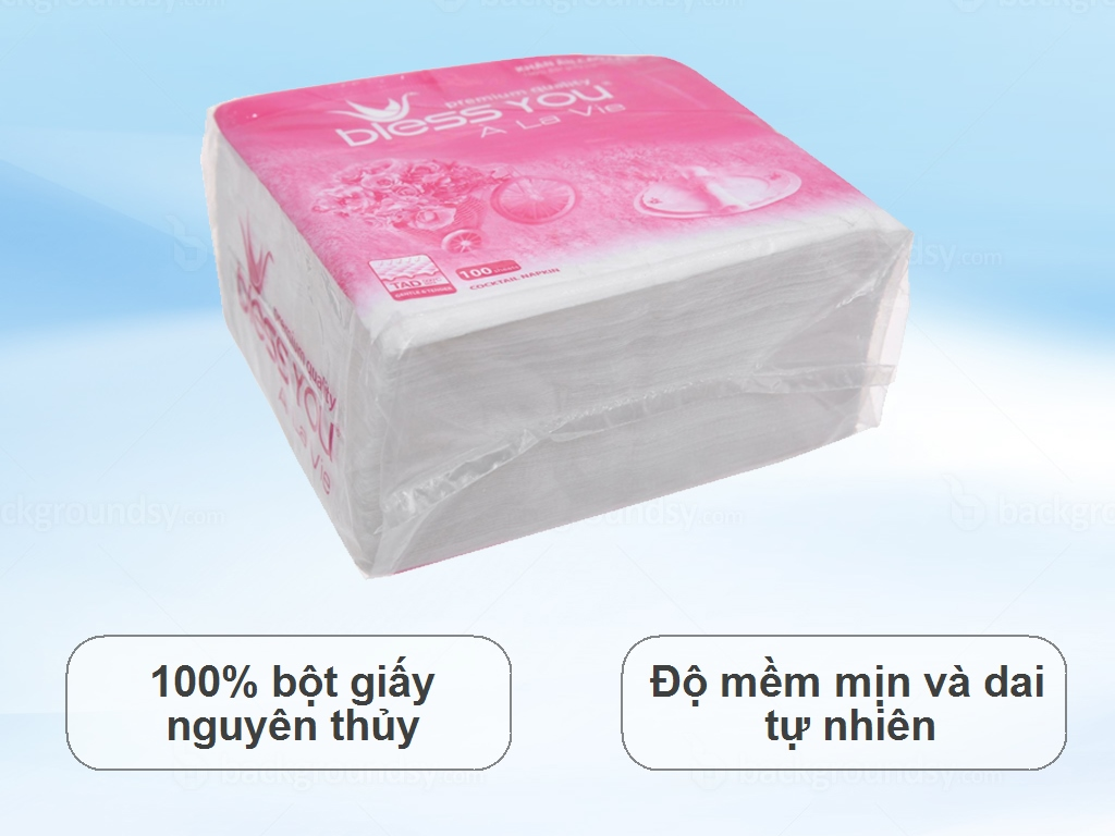  Khăn giấy ăn Bless You 1 lớp 100 tờ (33*33 cm & 23*23 cm) 