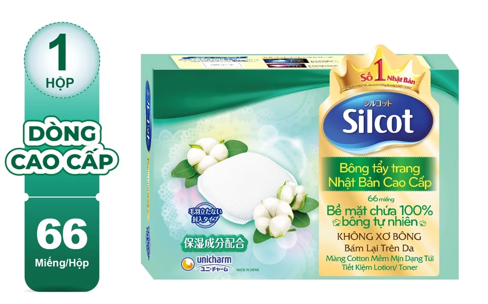  Bông trang điểm (bông tẩy trang) cao cấp Silcot Premium 66 miếng/hộp 