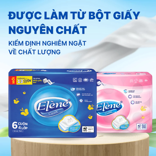  Giấy Vệ Sinh Elène (Có Lõi/Không Lõi) 4 Lớp Cao Cấp - 1 Bịch 6 Cuộn - An Toàn, Tiết Kiệm 