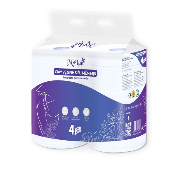  Giấy vệ sinh siêu mềm mịn Mylan có lõi 4 cuộn/lốc 