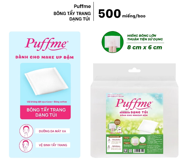  Bông Tẩy Trang Puffme Dạng Túi 6x8cm 500 Miếng/Bao 