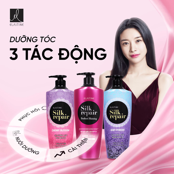  Kem xả nuôi dưỡng tóc Elastine Silk Repair Perfect Shining Gold Silk 550ml 