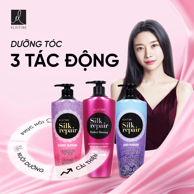  Kem xả nuôi dưỡng tóc Elastine Silk Repair Perfect Shining Gold Silk 550ml 