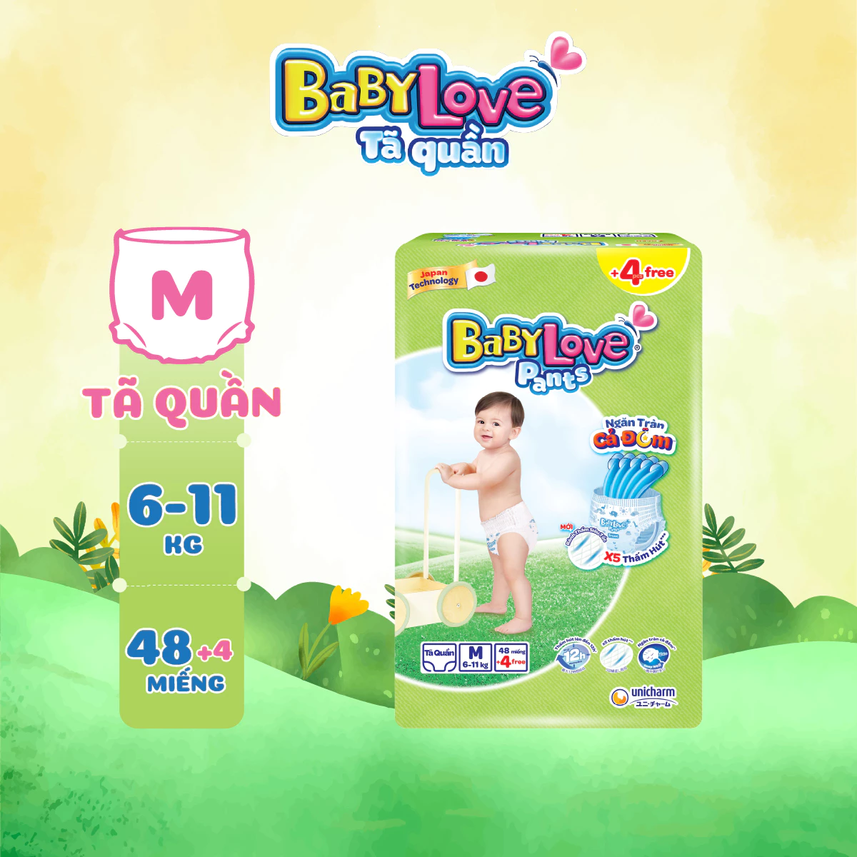  Tã quần Baby Love - Ngăn Tràn Cả Đêm size M/L/XL/XXL/XXXL 