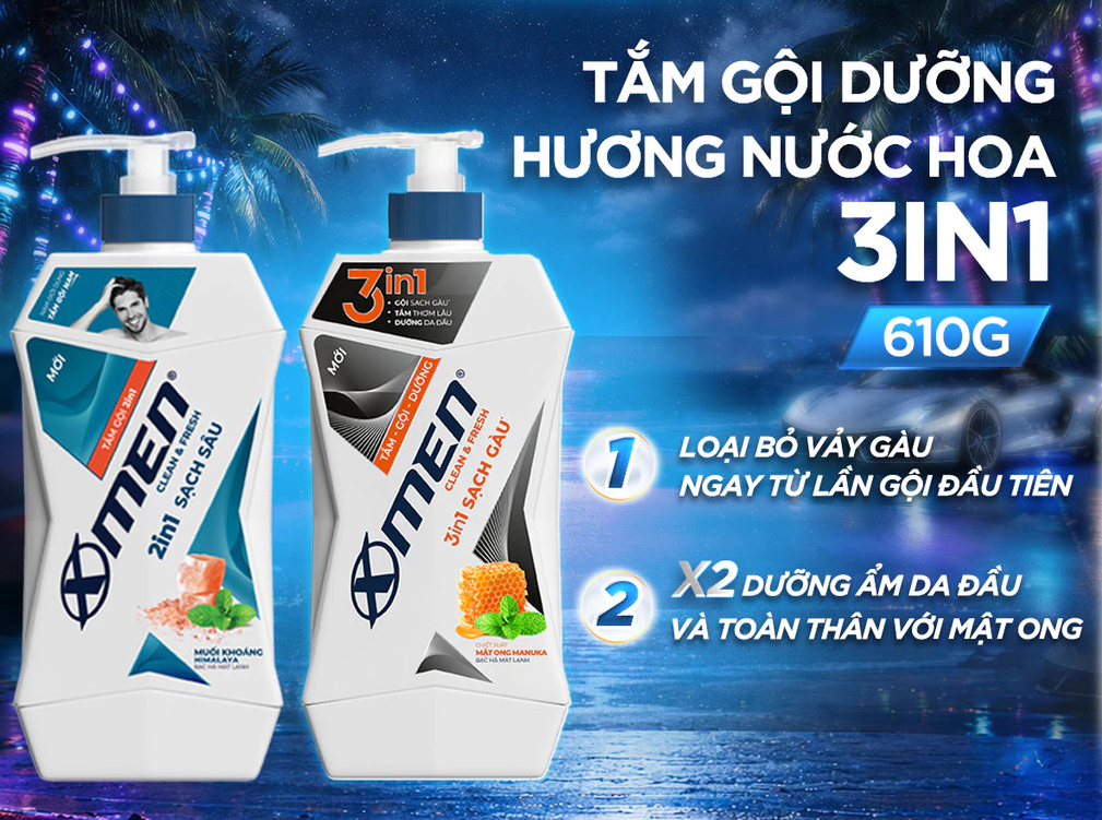 Tắm Gội Xmen Clean&Fresh Sạch Gàu Sạch Sâu 610g Thành Phần Thiên Nhiên Chiết Xuất Bạc Hà Mát Lạnh 