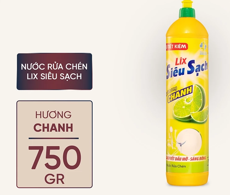  Nước rửa chén siêu sạch 750gr sạch bóng viết dầu mỡ hương chanh thơm mát 