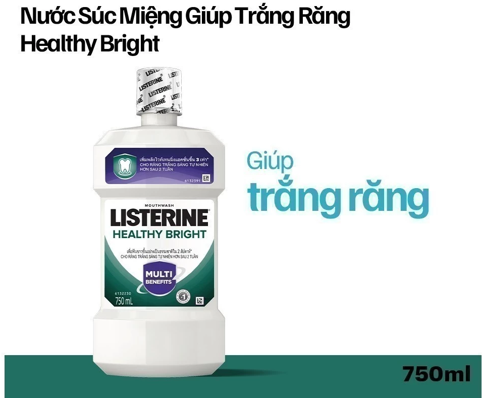  Nước súc miệng giúp răng trắng sáng tự nhiên Listerine Healthy Bright 750ml 