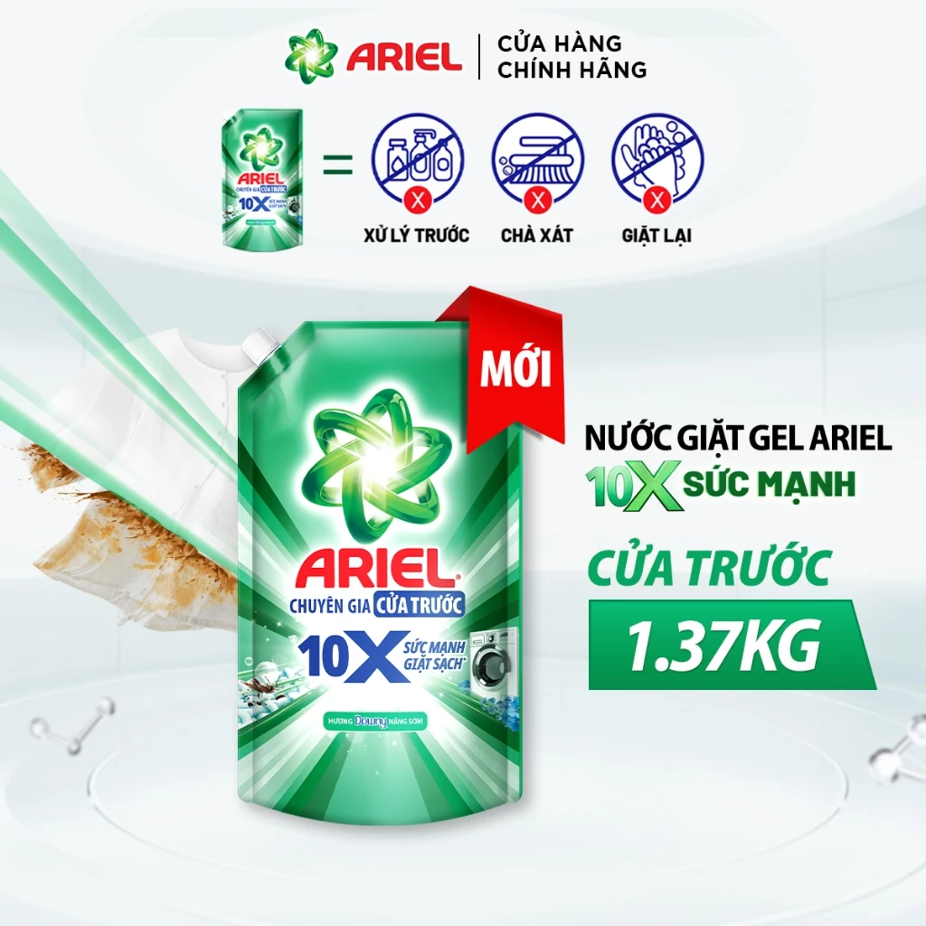  Nước Giặt Gel ARIEL 10X Sức Mạnh Giặt Sạch Chuyên Gia Cửa Trước - Cửa Trên Hương Downy Nắng Sớm Túi 1.37 - 4.05KG 