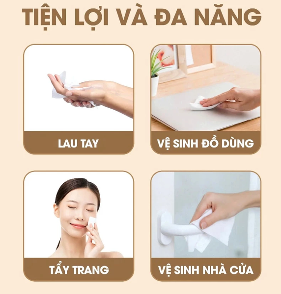  Khăn Cotton Đa Năng TOMIE Cao Cấp Rút Đáy Cotton 200x160mm 100 Tờ 