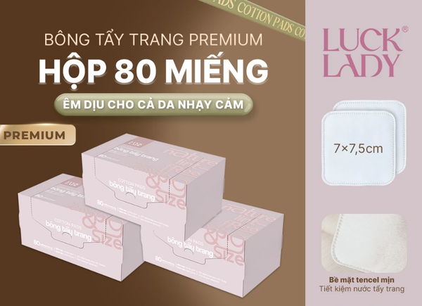  Bông tẩy trang Luck Lady cao cấp dạng hộp giấy 80 miếng/hộp, kích thước bông 7x7,5cm,mềm mịn, làm sạch da 
