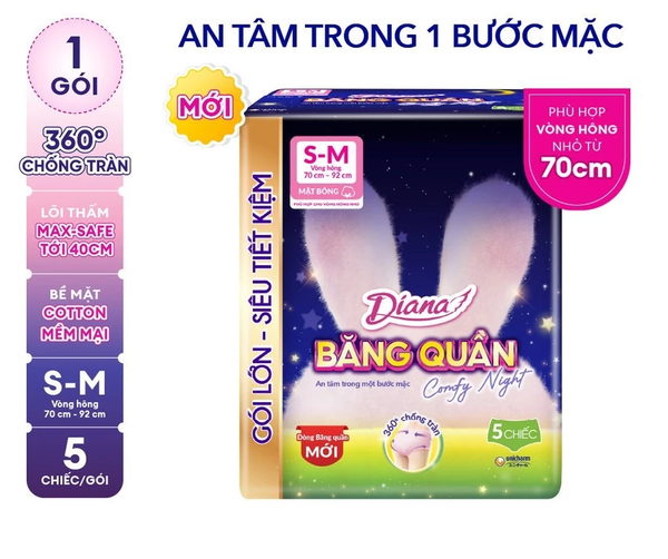  Diana Băng Quần Comfy Night size S-M & M-L & L-XL (5 chiếc/gói) 