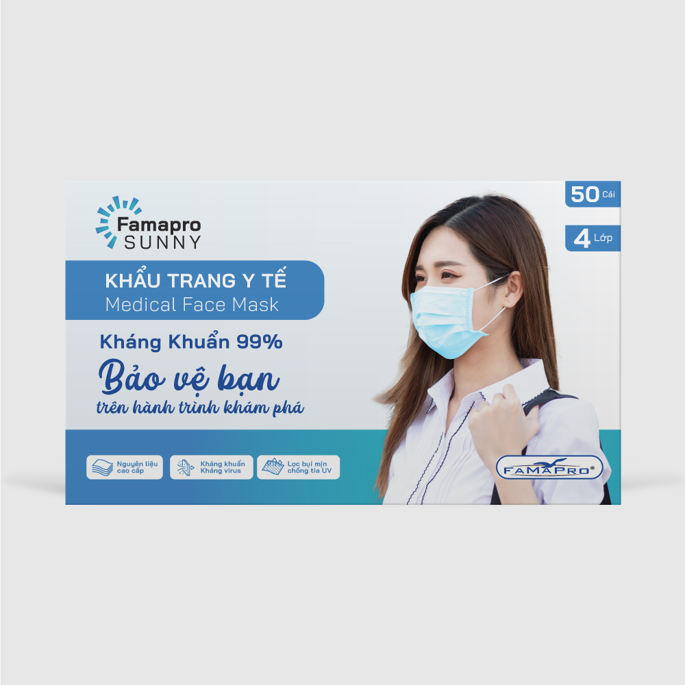  Khẩu trang y tế Famapro Sunny 4 lớp 50 cái/ hộp 