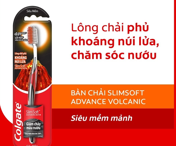  Bàn chải Colgate SlimSoft Advanced ngăn chảy máu nướu khoáng núi lửa siêu mềm mảnh 