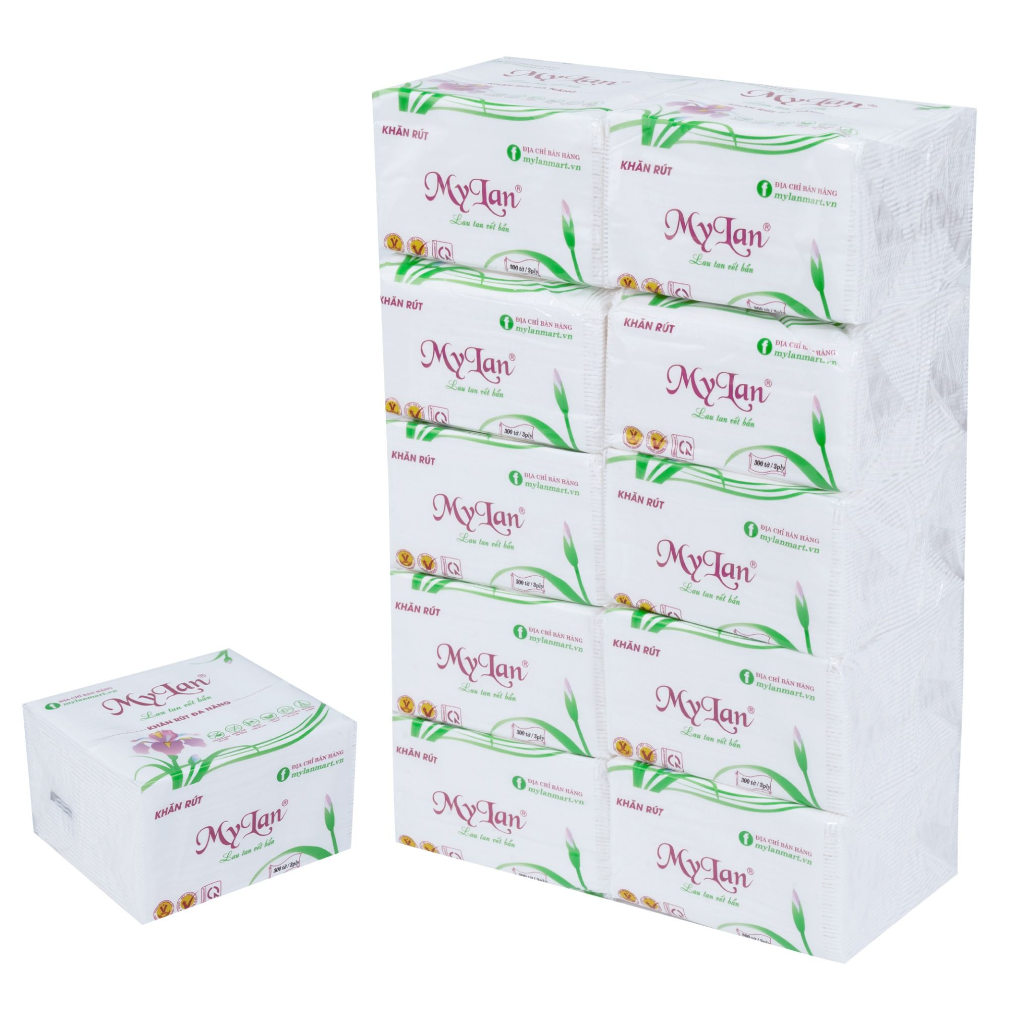  Khăn giấy rút hoa Lan MyLan 3 lớp 10 gói/lốc 