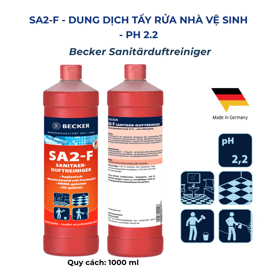  Nước tẩy rửa nhà vệ sinh BECKER SA2-F - pH 2.2 (Nhập khẩu Đức) 