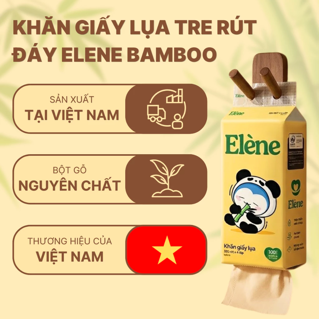  Khăn Giấy Lụa Tre Elène Rút Đáy 4 lớp 320 Lần Rút Cao Cấp, Thân Thiện Với Môi Trường 