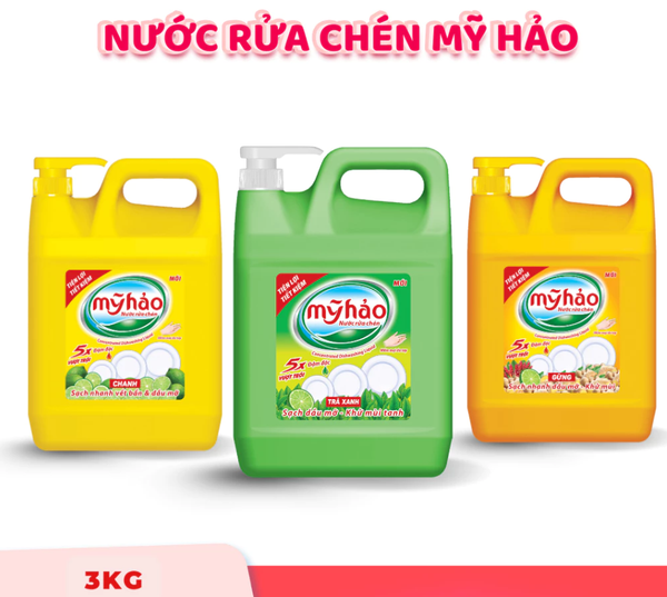  Nước Rửa Chén An Toàn Cho Da Và 5X Đậm Đặc Mỹ Hảo Khử Sạch Mùi Tanh Can Vòi Bơm 3KG 
