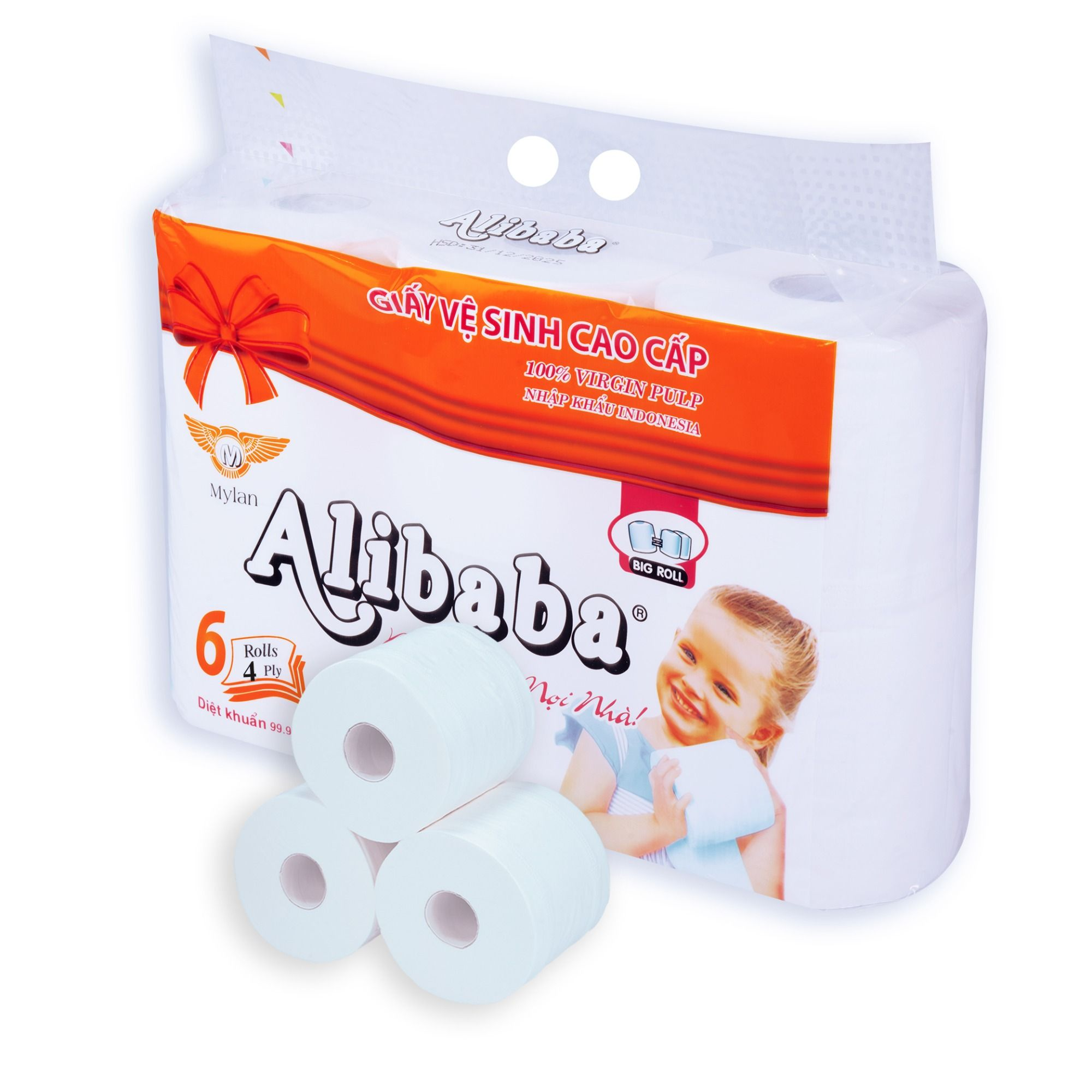  Giấy vệ sinh Alibaba em bé có lõi 6 cuộn 