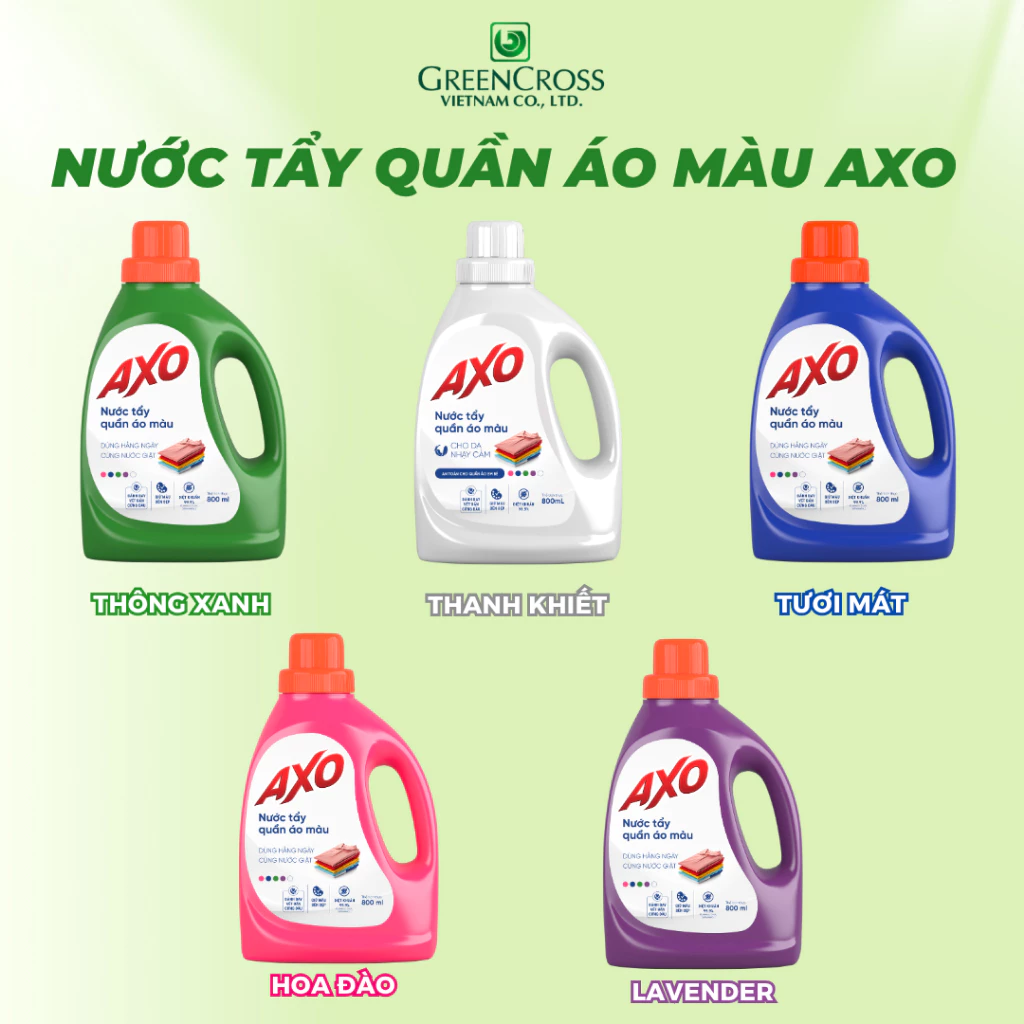  Nước Tẩy Quần Áo Màu AXO 800ml – Đánh Bay Vết Bẩn Cứng Đầu, Giữ Màu Vải Bền Đẹp, An Toàn 
