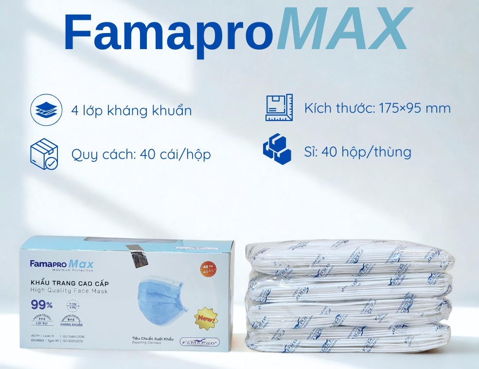  Khẩu trang y tế cao cấp 4 lớp Famapro Max (40 cái/ hộp) 